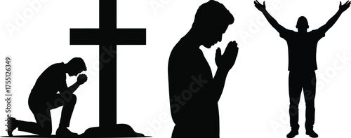 Praying Man Silhouette with Cross – Faith Worship and Prayer Illustration