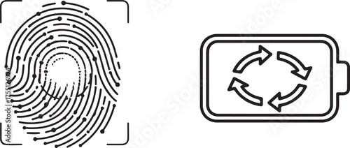 Fingerprint scanning authentication process with charging battery showing arrows in cycle