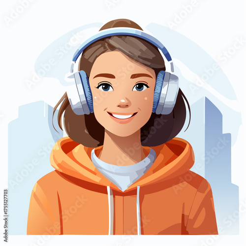 Teenager mit Kopfhörern und Hoodie (Streetlook)