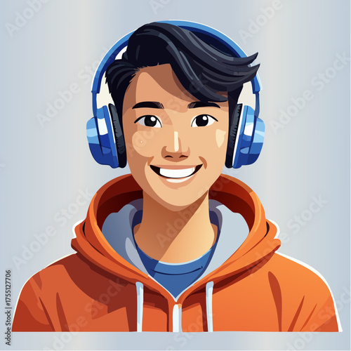 Teenager mit Kopfhörern und Hoodie (Streetlook)