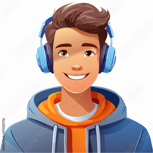 Teenager mit Kopfhörern und Hoodie (Streetlook)