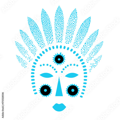 Vector of technoshaman's ceremonial mask Stylized abstract design for a futureprimitive ritual Scifi concept for digital spirituality and postapocalyptic cultures