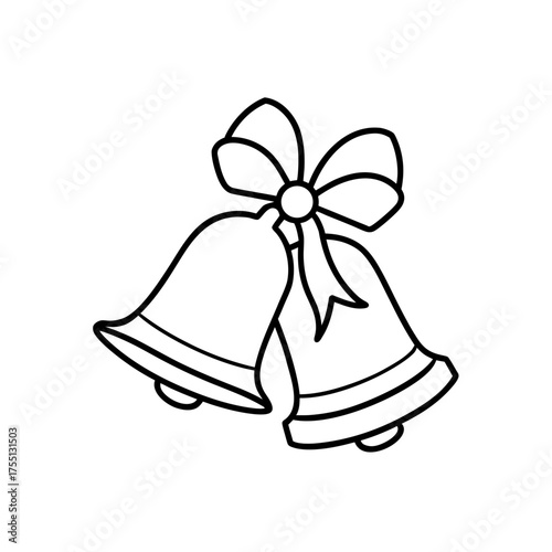 Two bells with a ribbon bow on transparent background