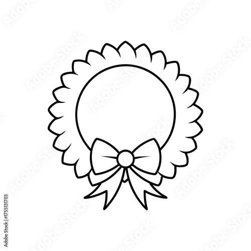 Floral wreath with bow outline on transparent background