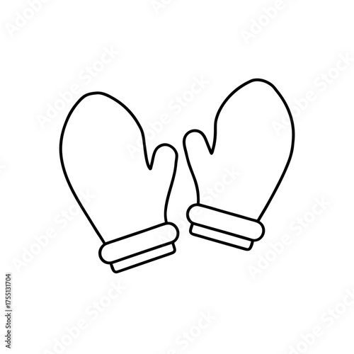 Outline of two winter mittens on transparent background