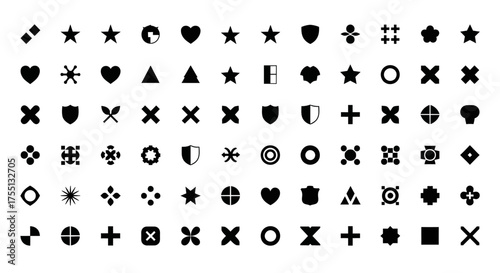 Collection of Geometric Shapes and Icons with Varied Designs and Forms for Visual Representation