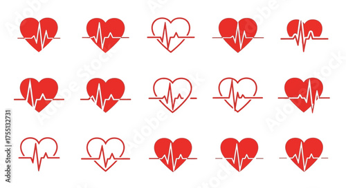 A Collection of Red Heartbeat Icons Symbolizing Health Life and Medical Care