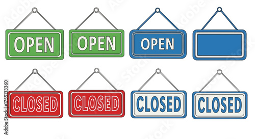 Collection of Open and Closed Signs in Various Colors and Styles for Retail and Business Establishments Offering Clear Business Status Indications