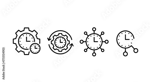 Set of icons representing different concepts of time management efficiency and productivity development strategies