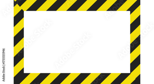 Yellow and Black Diagonal Hazard Warning Border Frame with a White Center for Text and Images
