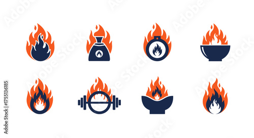 Collection of Fiery Icons Representing Intensity Heat Energy and Power for Various Concepts
