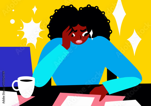 Stressed Businesswoman Overwhelmed at Office Desk