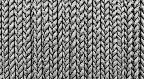 Abstract Macro View of Thick Braided Rope Texture in Monochrome Showing Intricate Weave Pattern