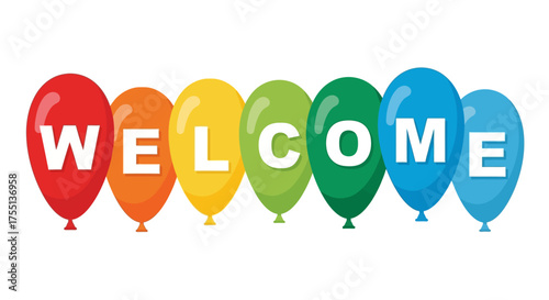 A Vibrant Rainbow of Balloons Spelling Out the Word Welcome for Festive Celebrations and Joyful Occasions