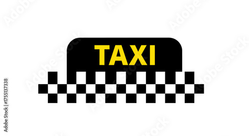 Modern Taxi Sign Design with Checkerboard Pattern and Bold Yellow Text for Transportation Services