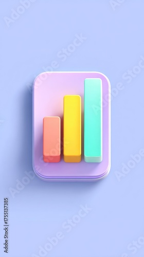 Colorful 3D Bar Chart Icon on a Purple Background.