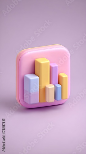 Colorful 3D Bar Chart Icon on a Pastel Background.