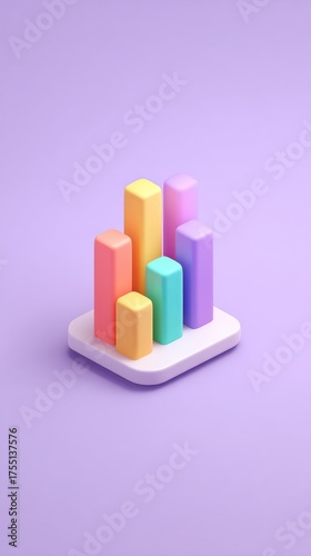 Colorful 3D Rendered Bar Chart on a White Base.