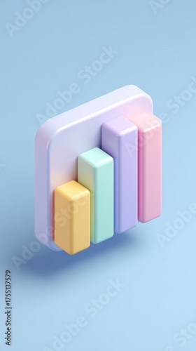 Colorful 3D Rendered Bar Chart on Blue Background.