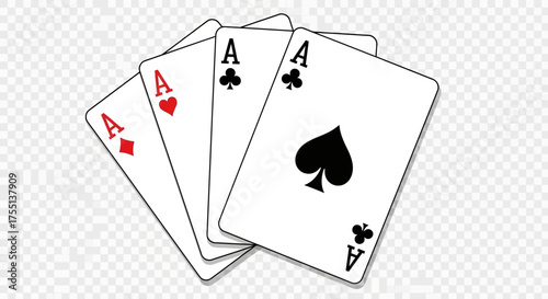 A Fantastic Hand of Four Aces in a Deck of Playing Cards Displayed Artfully for a Gambling Game
