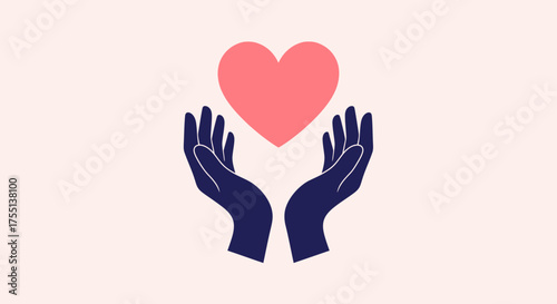 Symbolic Illustration of Caring Hands Gently Holding a Pink Heart Promoting Love Empathy and Compassion in a Simple Clean Design