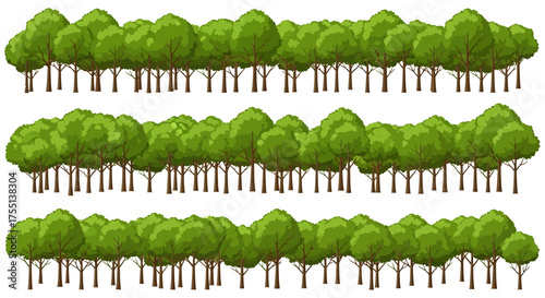 Abstract Row of Green Trees in Different Sizes and Shapes