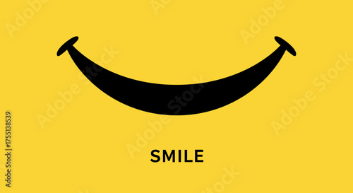 A Simple Black Smile Symbol on a Bright Yellow Background Encouraging Happiness and Positivity
