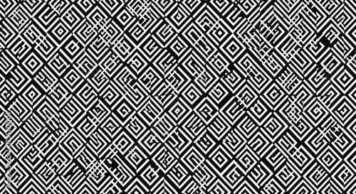 Intricate Geometric Pattern of Interlocking Rhombus Shapes in a Monochrome Palette Featuring Subtle Grunge Effects