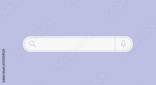 A clean and modern digital interface element representing a search bar with icons for search and voice input on a light purple background