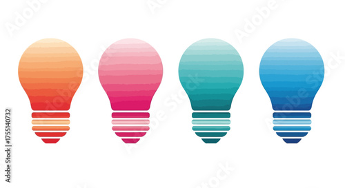 Four Colorful Light Bulbs Representing Innovation Creativity and Bright Ideas in the Modern World