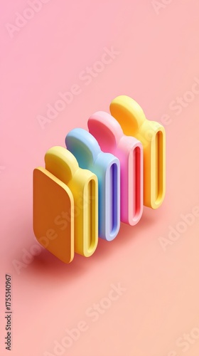 Colorful Folders Arranged in a Row on Pink Background.