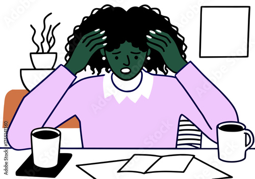 Overwhelmed Businesswoman With Hands On Head At Office Desk