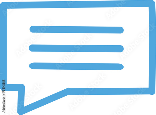 Simple hand drawn blue speech bubble icon with three horizontal lines representing text or message.