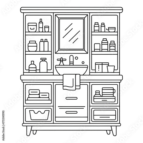 Medicine cabinet illustration vector style  line art coloring page 