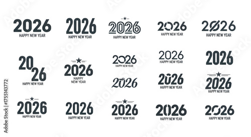 Celebrate 2026 with modern New Year greetings and diverse festive typography designs