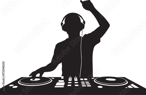DJ Silhouette Headphones Turntable Mixer Disc Jockey Performance