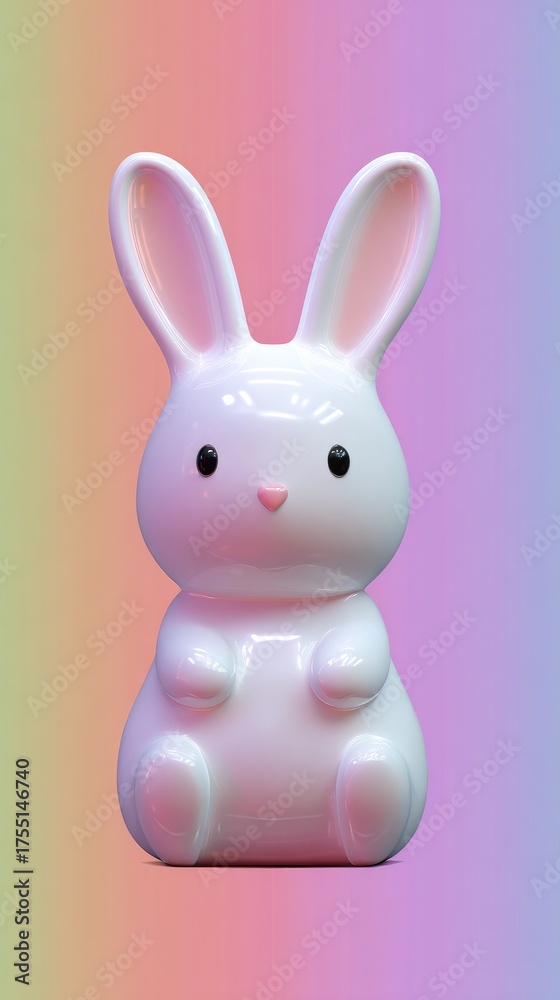 Obraz premium Cute ceramic bunny statue with pink ears and nose.