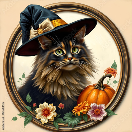 halloween cat with pumpkin