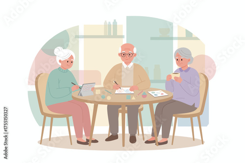 Seniors enjoying creative activities and companionship promoting mental wellbeing and active aging