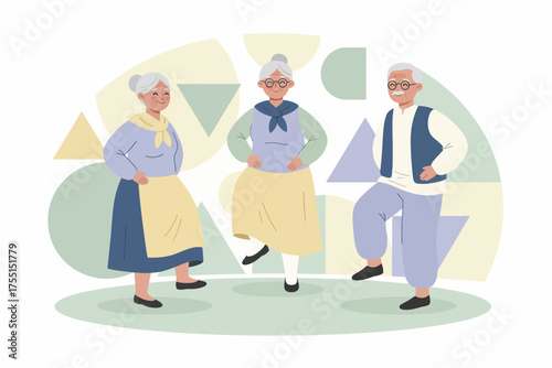 Happy elderly friends dancing together embracing an active and joyful lifestyle