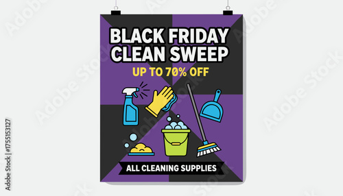 Black Friday Clean Sweep sale poster advertising discounts on cleaning supplies
