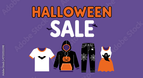 Halloween Sale banner with festive apparel tshirt hoodie jeans dress Ideal for seasonal retail promotions and shopping