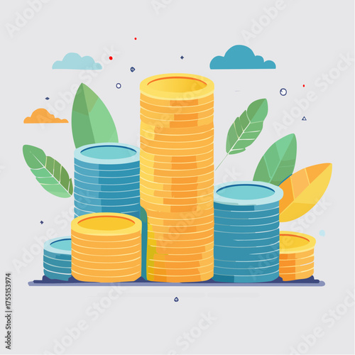 Illustration vectorielle minimaliste de piles de pièces