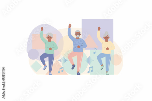 Joyful senior adults exercising together promoting active and healthy lifestyle