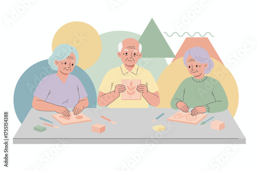 Happy seniors enjoying an art and craft activity promoting wellness creativity and social interaction