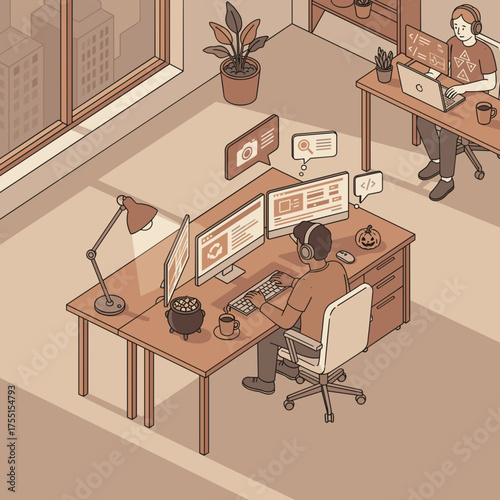 Developers focused on coding in a contemporary office showcasing productivity and tech work
