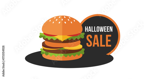 Halloween Sale graphic featuring a stylized burger Perfect for fast food promotions spooky deals and holiday marketing