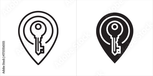 Push pin icon, outline and filled