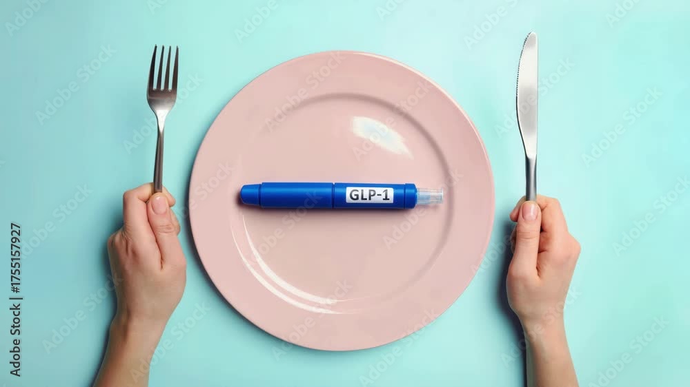 GLP-1 injector on plate, appetite control, weight loss therapy, hormone ...