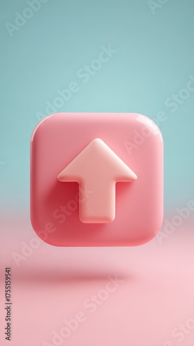 Pink Arrow Icon on Pink Square - Upward Direction.